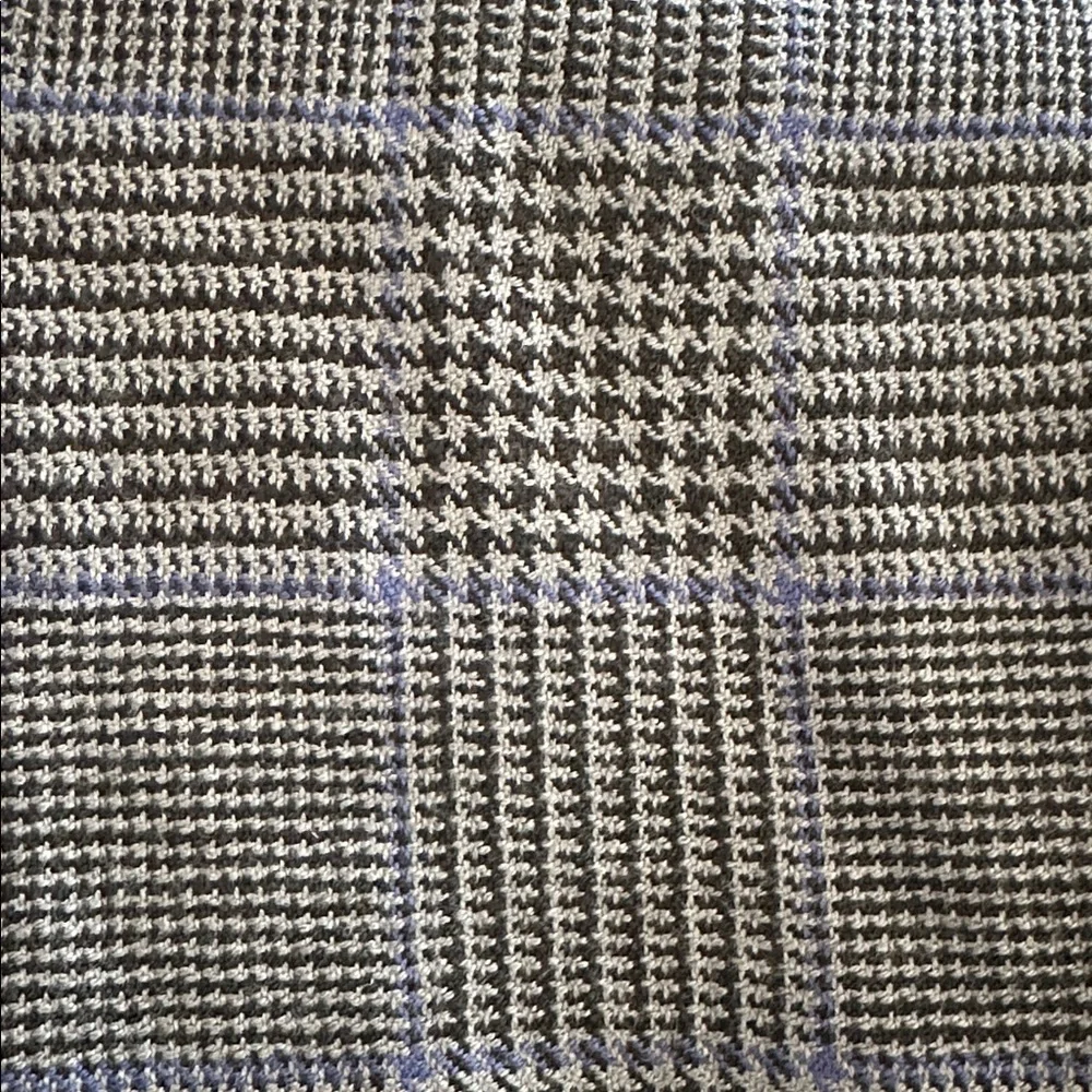 Polo Ralph Lauren Gray Blue Herringbone Plaid Fringed Wool Scarf